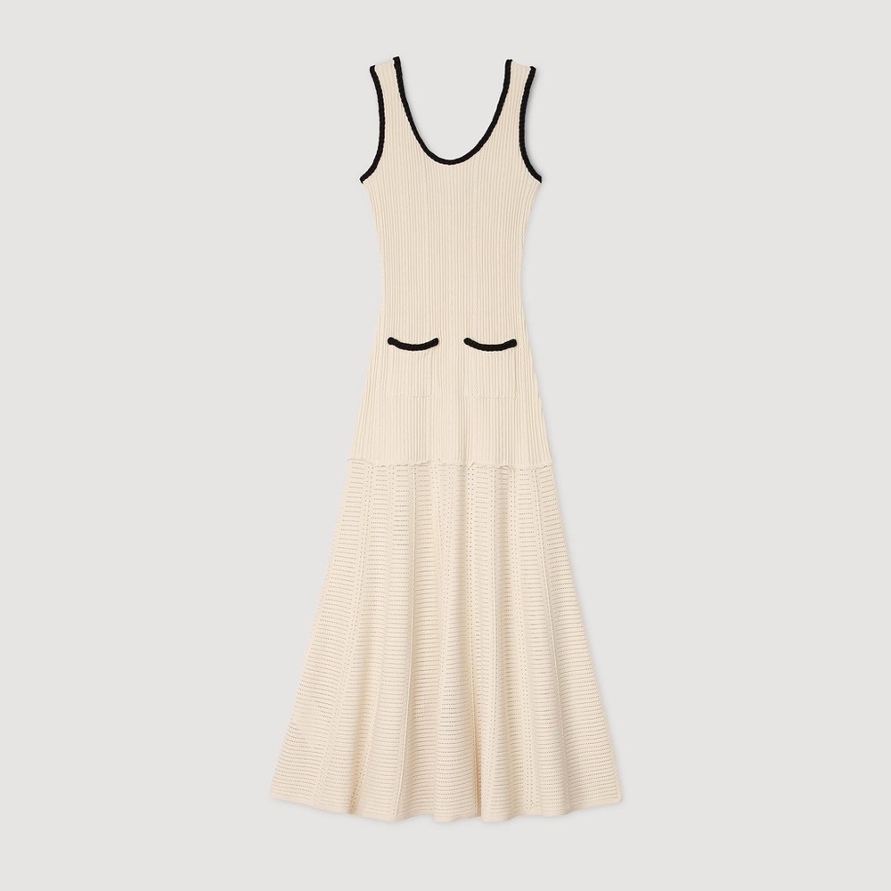 Sandro Cream Sleeveless Scoop Neck Maxi Sundress